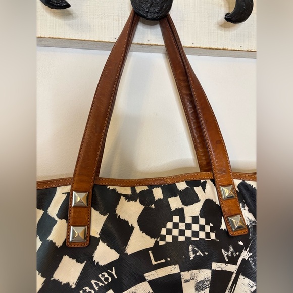 L.A.M.B. Y2K Black and White Leather Bullseye Checker Tote - Picture 12 of 12